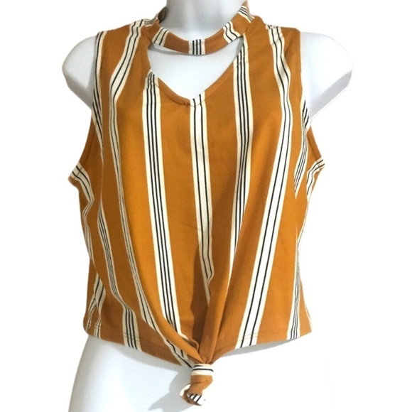Iris sleeveless Top Choker neck mustard color size M. - Picture 3 of 12